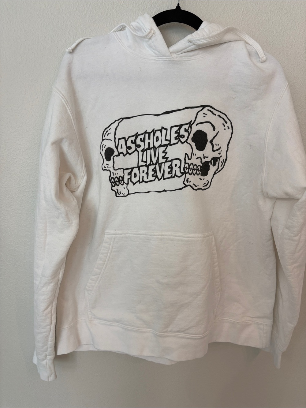 White Graphic Hoodie - "Assholes Live Forever"